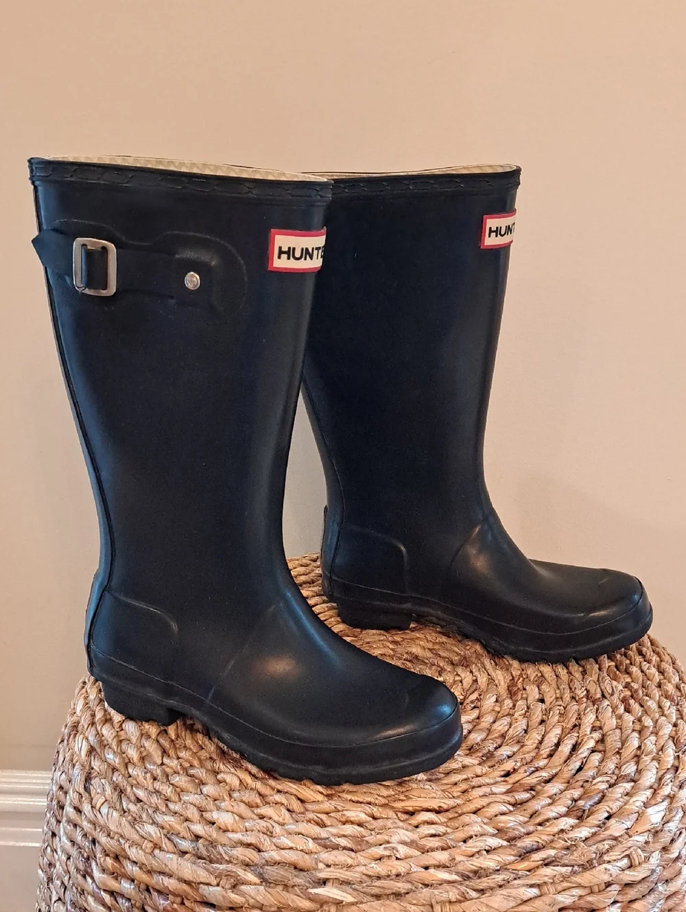 Hunter Youth Unisex Original Matte Black Rubber Tall Wellington Rain Boots B3/G4